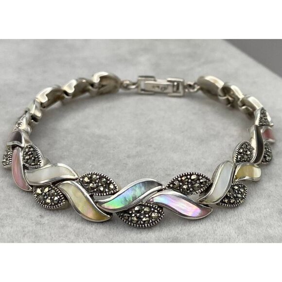 Vintage Marcasite~Abalone~Mother of Pearl Braid Bracelet DO NOT PURCHASE - Picture 2 of 6